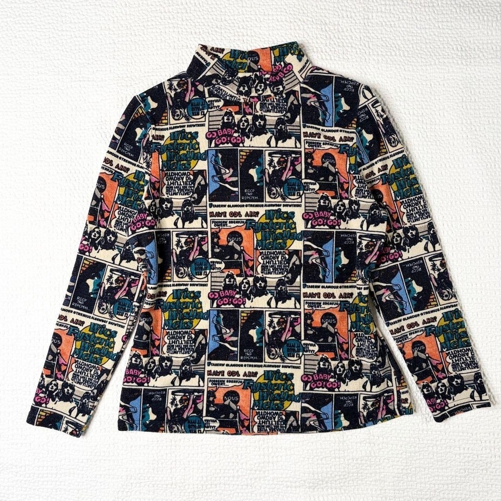 comic graphic mock neck sweater